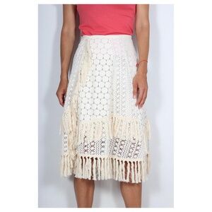 SEE BY CHLOE Cream Cotton Fringed Skirt 40